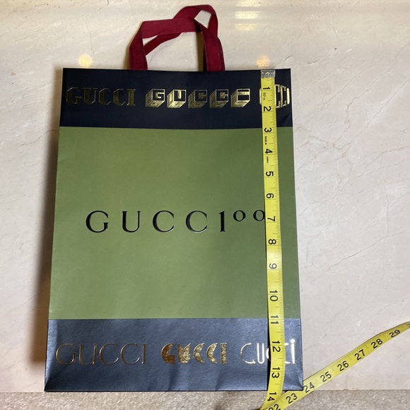 New! Gucci Large Gift Bag! Green/Black/Gold Metallic🔥14”x10”x 5” Heavy paper😎 - Picture 7 of 10